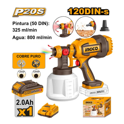 PISTOLA PARA PINTAR INALÁMBRICA INGCO 20V + ACCESORIOS