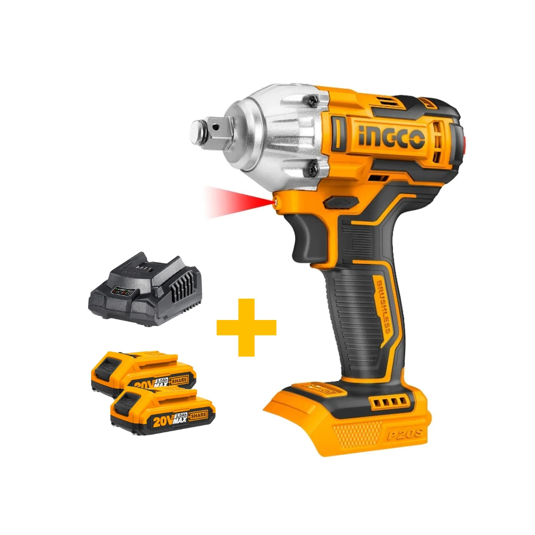 LLAVE DE IMPACTO INGCO 20V + 2 BAT + CARGADOR + MALETIN